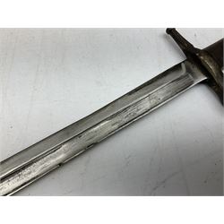 Italian Model 1891 Carcano knife bayonet with 30cm fullered steel blade, the cross-piece stamped VL1110; in steel scabbard with webbing frog L43cm overall; and another Italian fighting knife/bayonet in brass bound leather scabbard (2)