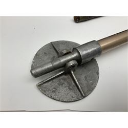 Early 20th century curved horn handle walking stick with hallmarked silver mounts, engraved L Russell 1918, together with a shooting stick by William Mills Birmingham, with leather handle, 'The Featherwaite' shooting stick and an umbrella with wooden handle