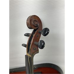 Cased violin, with two bows etc  