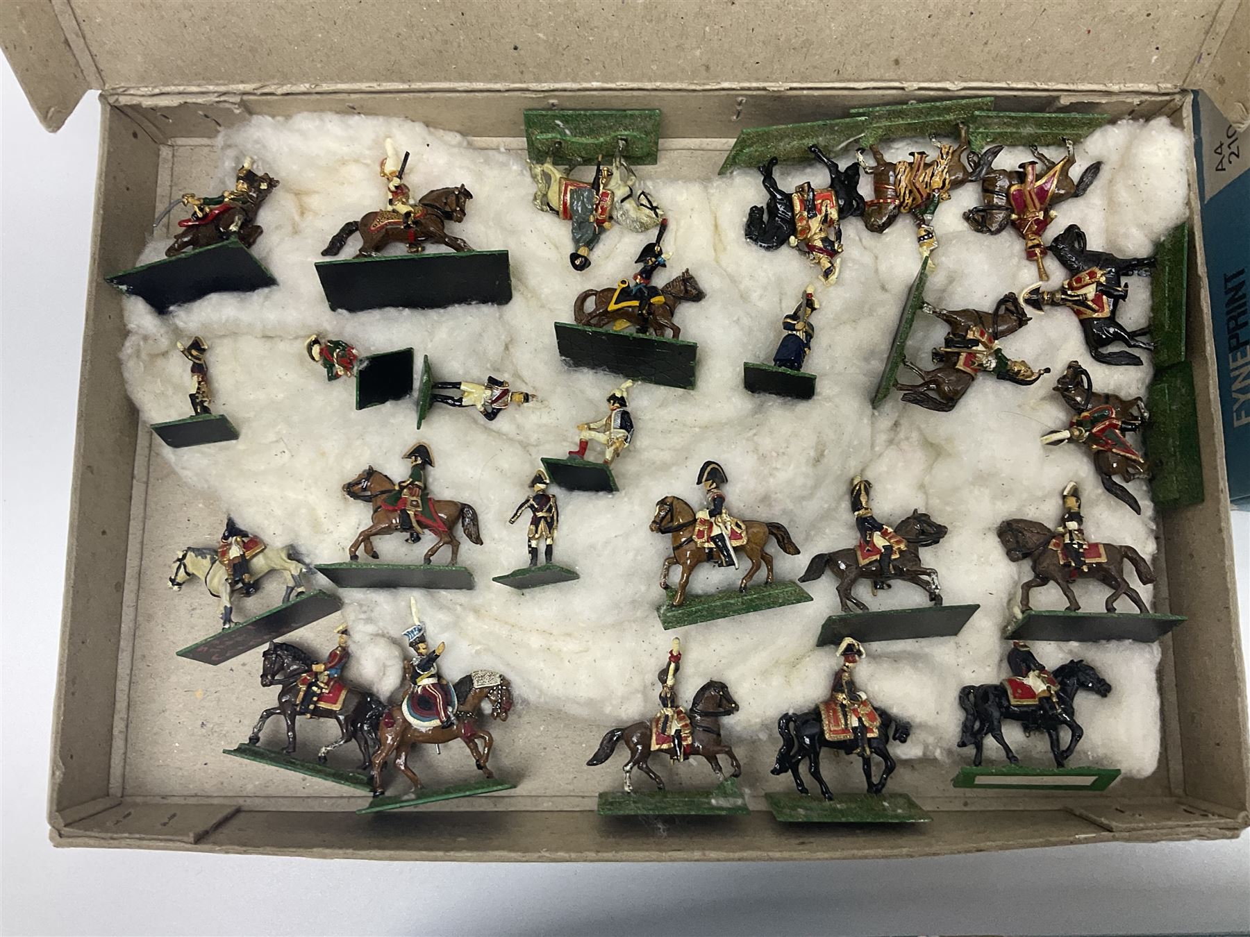 Painted metal wargame figures - over two hundred Lancers, Chasseurs, Dragoons, Cuirassiers, Carabiners, Imperial Guard, Bavarians, Line and Light Infantry etc; individual figures and ranks of two, three and four; average size 25mm