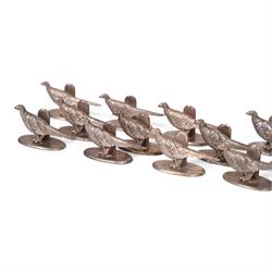 Set of twenty-four pheasant place holders, on oval base, H3cm