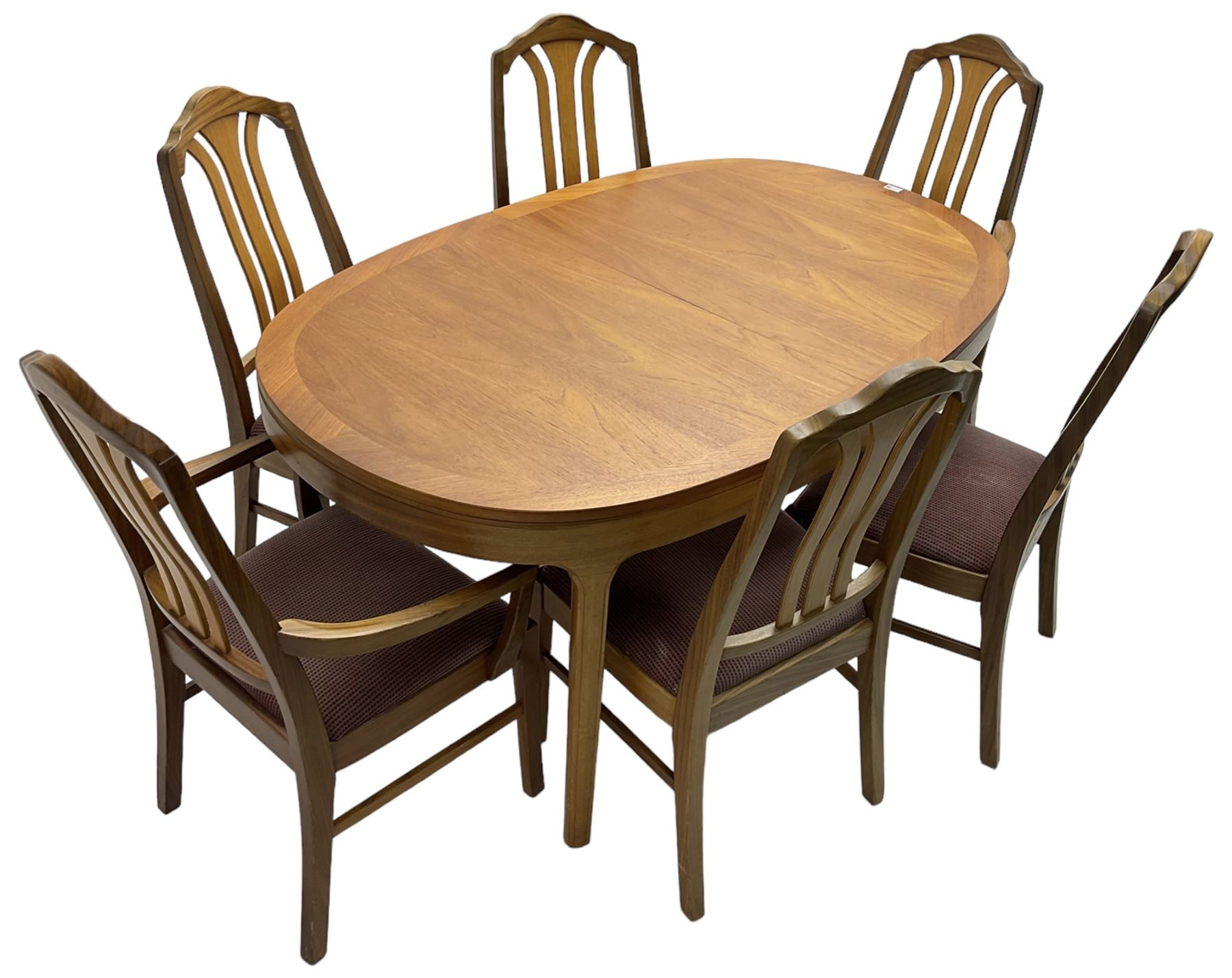 Nathan - teak oval extending dining table (99cm x 153cm - 205cm, H75cm ); and a set of six chairs