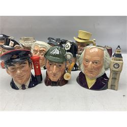Large collection of Royal Doulton miniature character jugs, to include The Postman D6801, The London 'Bobby' D6762, Old Salt, D6554, Sir Henry Doulton D6703 etc  