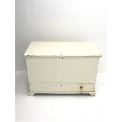 Victorian painted pine mule chest, single hinged lid above drawer, shaped bracket supports