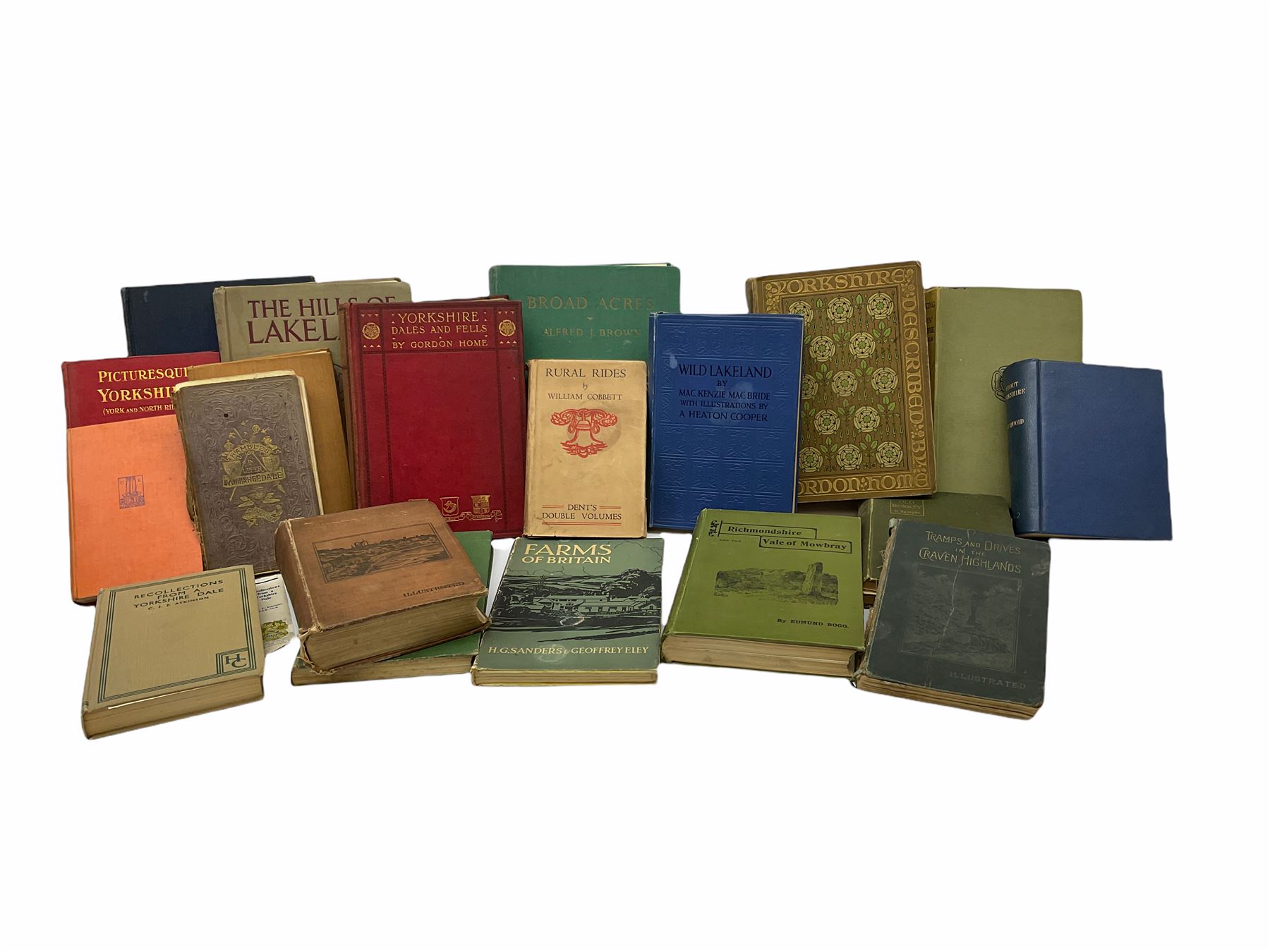 Collection of book on Yorkshire, including Richmondshire and the Vale of Mowbray, signed by author Edmund Bogg, Yorkshire Dales and Fells, Gordon Homes, Yorkshire, Gordon Homes, A Thousand Miles of Wandering along the Roman Wall, the Border Region, Lakeland and Ribblesdale, Bogg, Recollections from a Yorkshire Dale, etc (20). 
