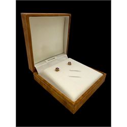 Pair of 9ct gold amethyst stud earrings, boxed