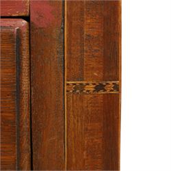 18th century oak chest, fitted with two short and three long graduating drawers, bone escutcheons and brass swan neck handles, bracket feet