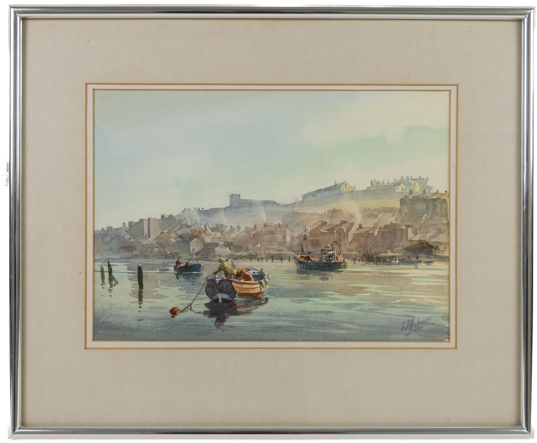 Walter Holmes (British 1936): Fishing Boats Approaching Whitby Harbour, watercolour signed 23.5cm x 33.5cm