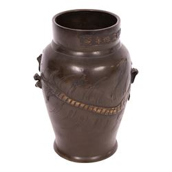 Japanese Meiji period bronze vase, with dragon decoration in high relief, indistinct mark to base, H25.5cm