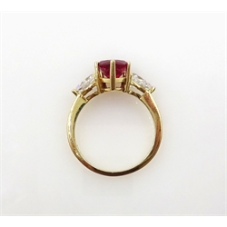  Gold stone set dress ring, tear drop settings stamped 14K  