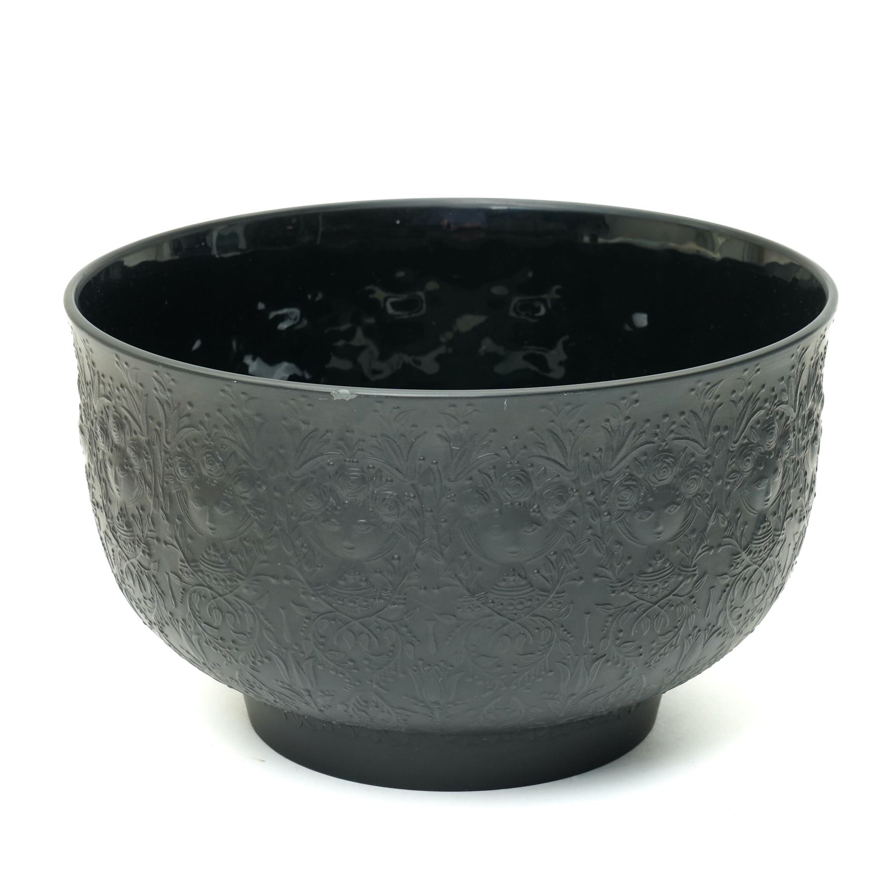 Tapio Wirkkala and Bjørn Wiinblad for Rosenthal - bowl decorated in light relief with goddesses, H15cm; together with two vases from the Porcelaine Noir series, larger H31.5cm (3)