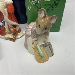 Two Royal Copenhagen figures, comprising Julie and Girl with Saw, together with Beswick Hunca Munca Sweeping, and two Villeroy & Boch christmas decorations, all with original boxes   