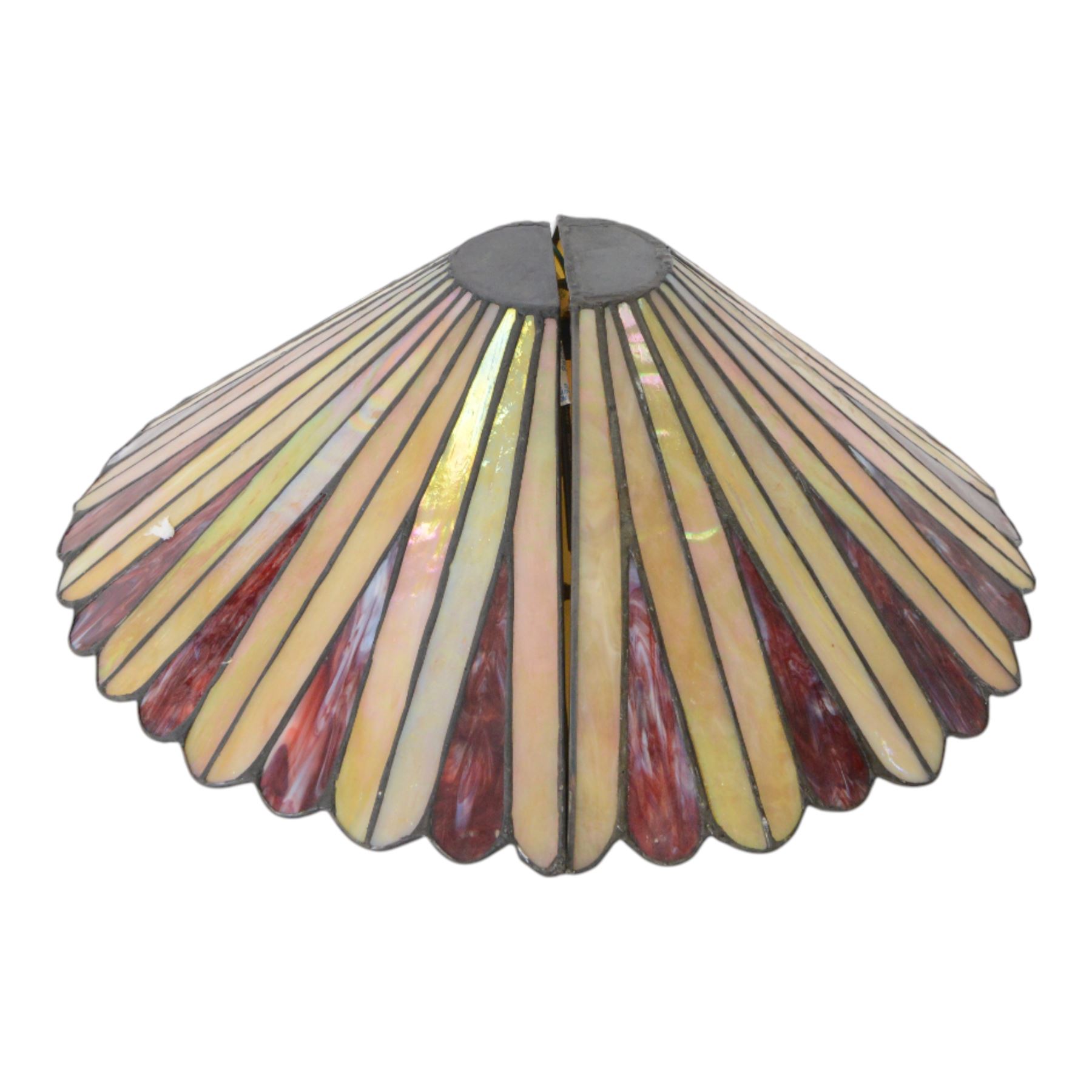 Pair of Tiffany style wall sconce uplighters, in cream and mottled red, with boxes, H18cm