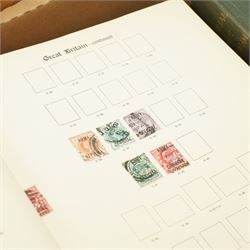 Great British and World stamps, including Queen Victoria penny black, Stanley Gibbons 'Commemorative Stamps' album King George V to Queen Elizabeth II pre-decimal, George V and VI Commonwealth, folder of 19th century and later stamps on covers, first day covers, etc, housed in various albums or folders and loose