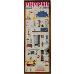 Memphis Milano in London promotional double-sided brochure, signed by Ettore Sottsass, fra...