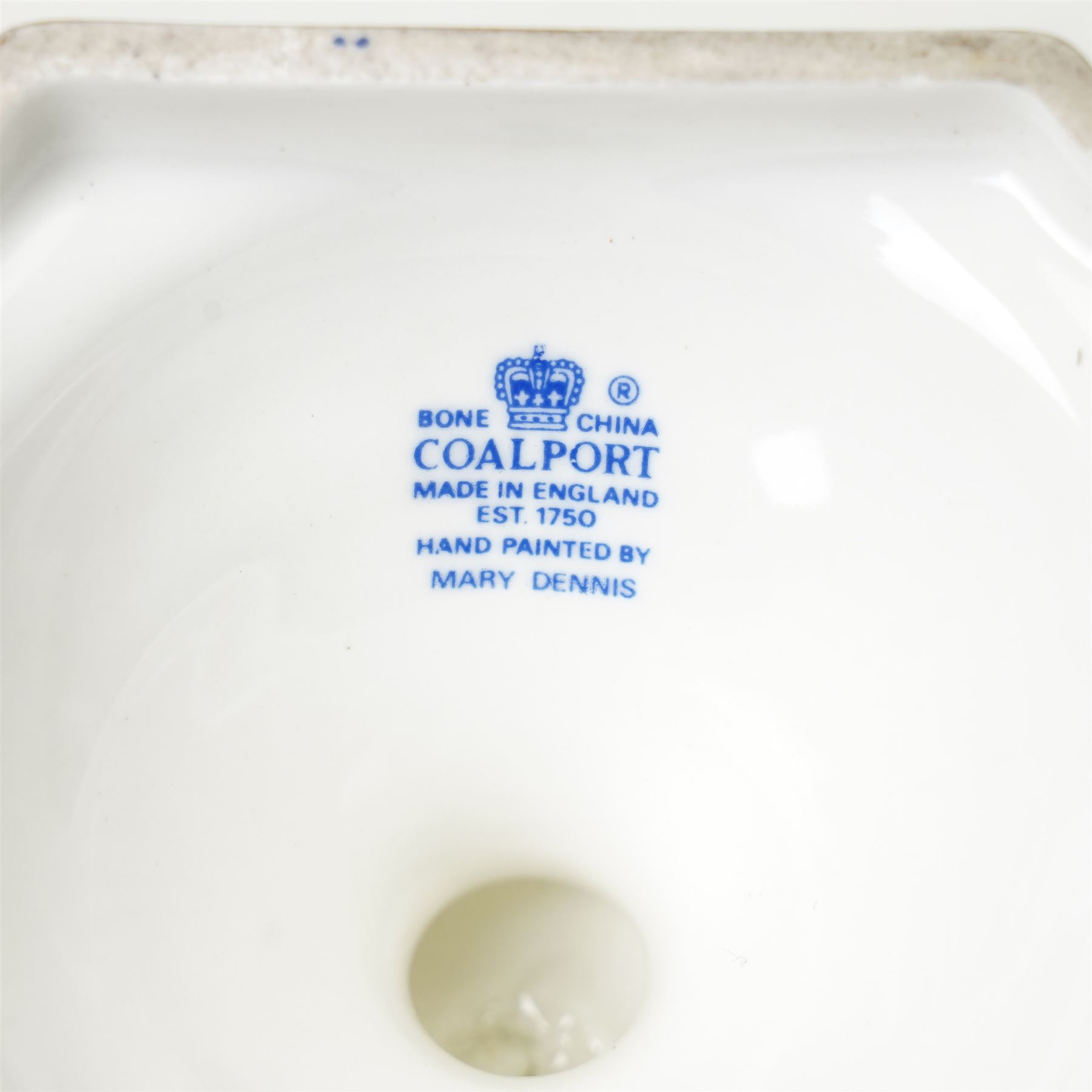 Two Coalport Romeo and Juliet vases, painted by Mary Dennis, blue printed marks to base, H24cm (2)