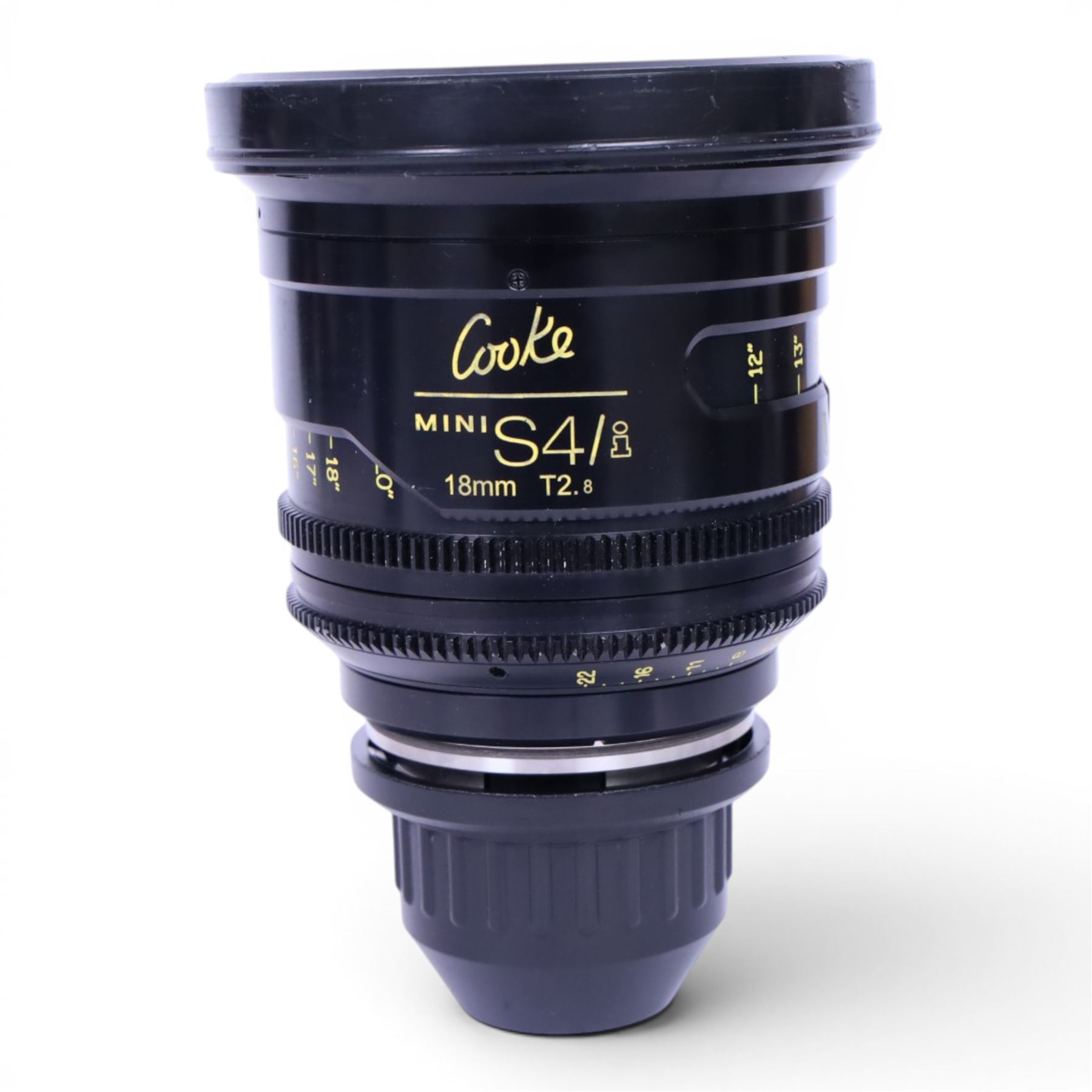 Cooke Mini S4/i 18mm T2.8 prime lens with PL mount, serial no. 8018-0714, with front and back lens caps
