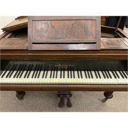 John Broadwood & Sons, London - rosewood grand piano, c1870, straight strung with a bolted iron bar frame, 85 ebony and ivory keys A-A, with original over dampers and key action, traditionally shaped lyre with typically long wooden sustaining and Una corda pedals, turned supports with brass castors.

This item has been registered for sale under Section 10 of the APHA Ivory Act