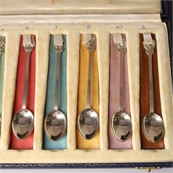 Cased set of silver Signs of the Zodiac spoons each with a different terminal L11cm London 1964 Maker Joseph Gloster Ltd
