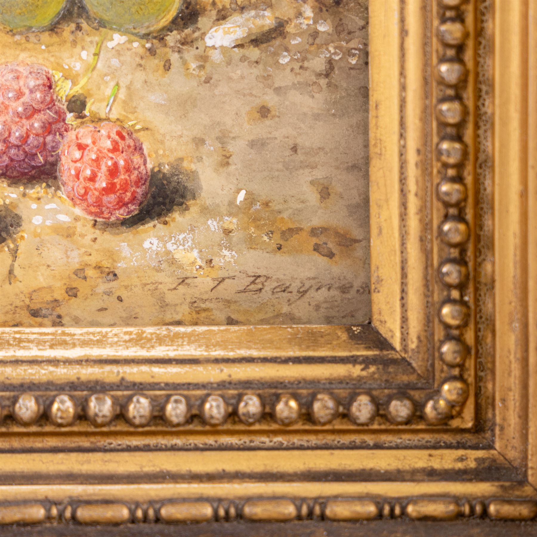 Fredrick Thomas Baynes (British 1824-1874): Still Life of Fruit and Basket, watercolour heightened with white signed 25cm x 34cm 
