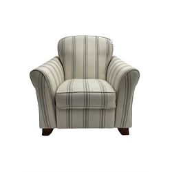 Manual reclining armchair, upholstered in striped fabric
