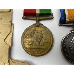 WWI pair of medals comprising Mercantile Marine medal and British War medal, awarded to Dominic L Kelly; both with ribbons and part original packaging and a Victoria Diamond Jubilee medallion.