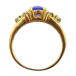 18ct gold oval tanzanite and diamond ring, hallmarked