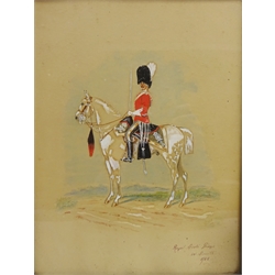  '1st Life Guards' and 'Royal Scots Greys', two 19th century watercolours signed by Walter Smith one dated 1880, 32cm xx 24cm and 'Officer 1930', signed with initial E.J.B (3)  
