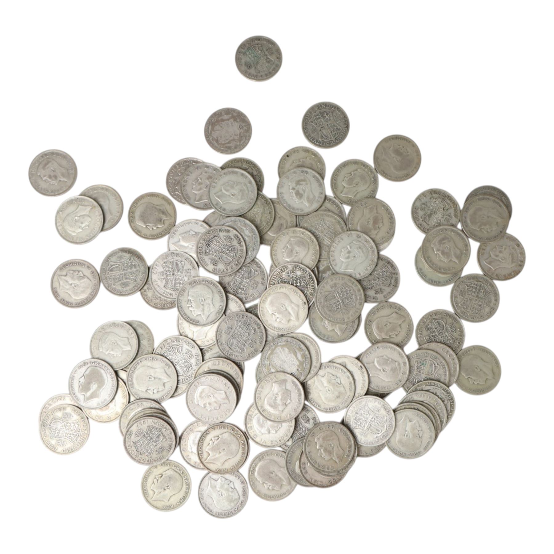 Approximately 107 Great British pre-1947 silver half crown coins