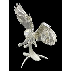 Swarovski Crystal Soulmates, Snowy Owl, upon stylised metal base, H30cm 