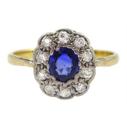 Early 20th century gold and palladium sapphire and diamond cluster ring, stamped 18ct