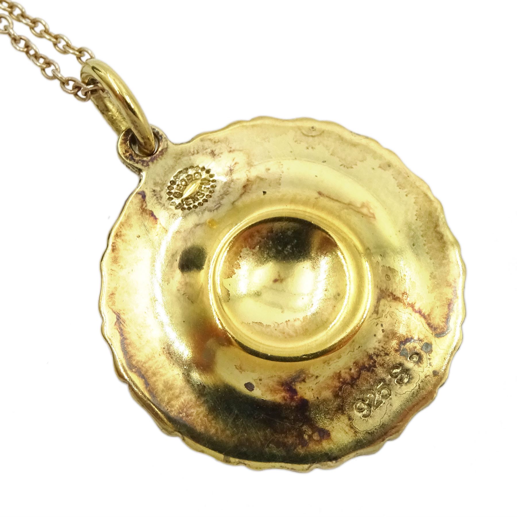 Silver-gilt white enamel daisy pendant necklace and matching pair of pendant earrings by Georg Jensen