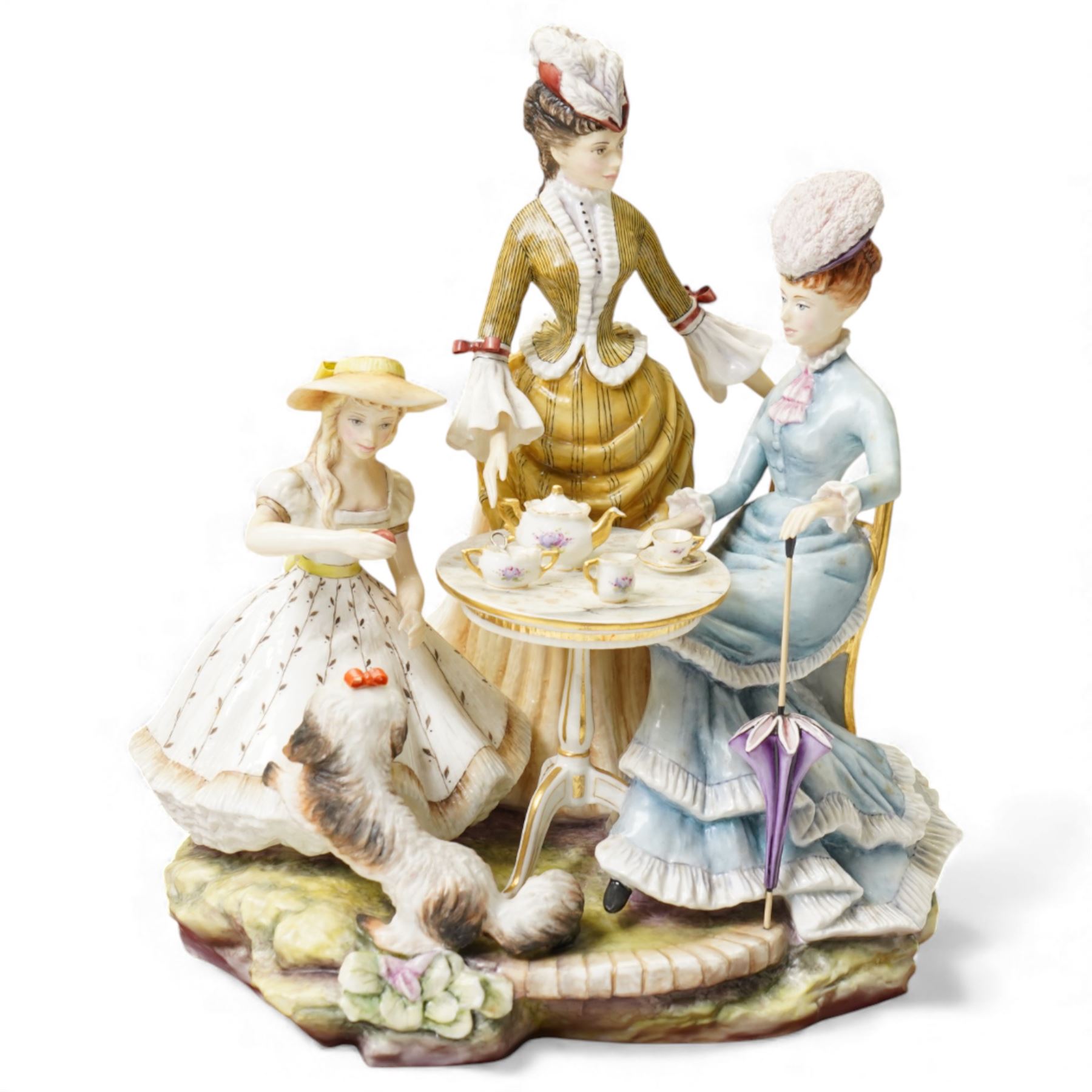 Collection of twenty Royal Worcester 'Victorian Series' figures modelled by Ronald and Ruth Esther Van Ruyckevelt including Tea Party, Picnic, Charlotte and Jane, Alice and others, mostly boxed and with certificates (20)