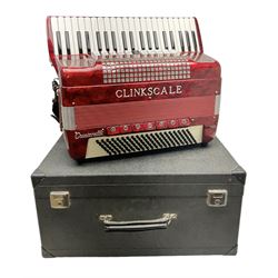 Clinkscale Crucianelli piano accordion in red pearline case with one-hundred and twenty buttons and forty-one keys L52cm; in carrying case