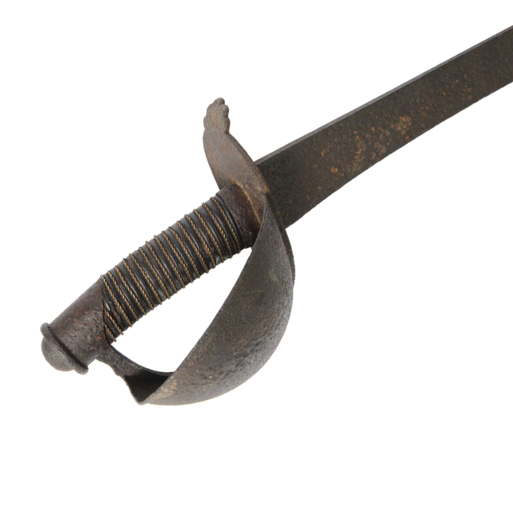 Prussian naval cutlass, the 58cm straight single edged blade broadening towards the point, wire bound grip, the guard with iron plate stamped TA 143, overall L75cm