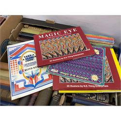 Collection of books to include Readers Digest Great World Atlas, the Macmillan Encyclopedia, poetry books, art reference books etc, in four boxes    