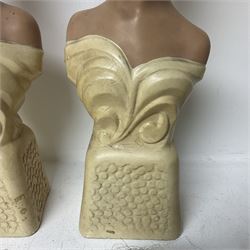 Pair of 20th century female countertop busts, the composite busts with vintage style dress and one with Lees stetson hat, H40cm