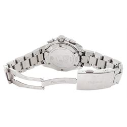 Tag Heuer Aquaracer gentleman's stainless steel quartz chronograph wristwatch, Ref. CAY111B, blue dial with subsidiary dials and date aperture, on original stainless steel bracelet, with fold-over clasp, boxed with papers and warranty card dated 2021