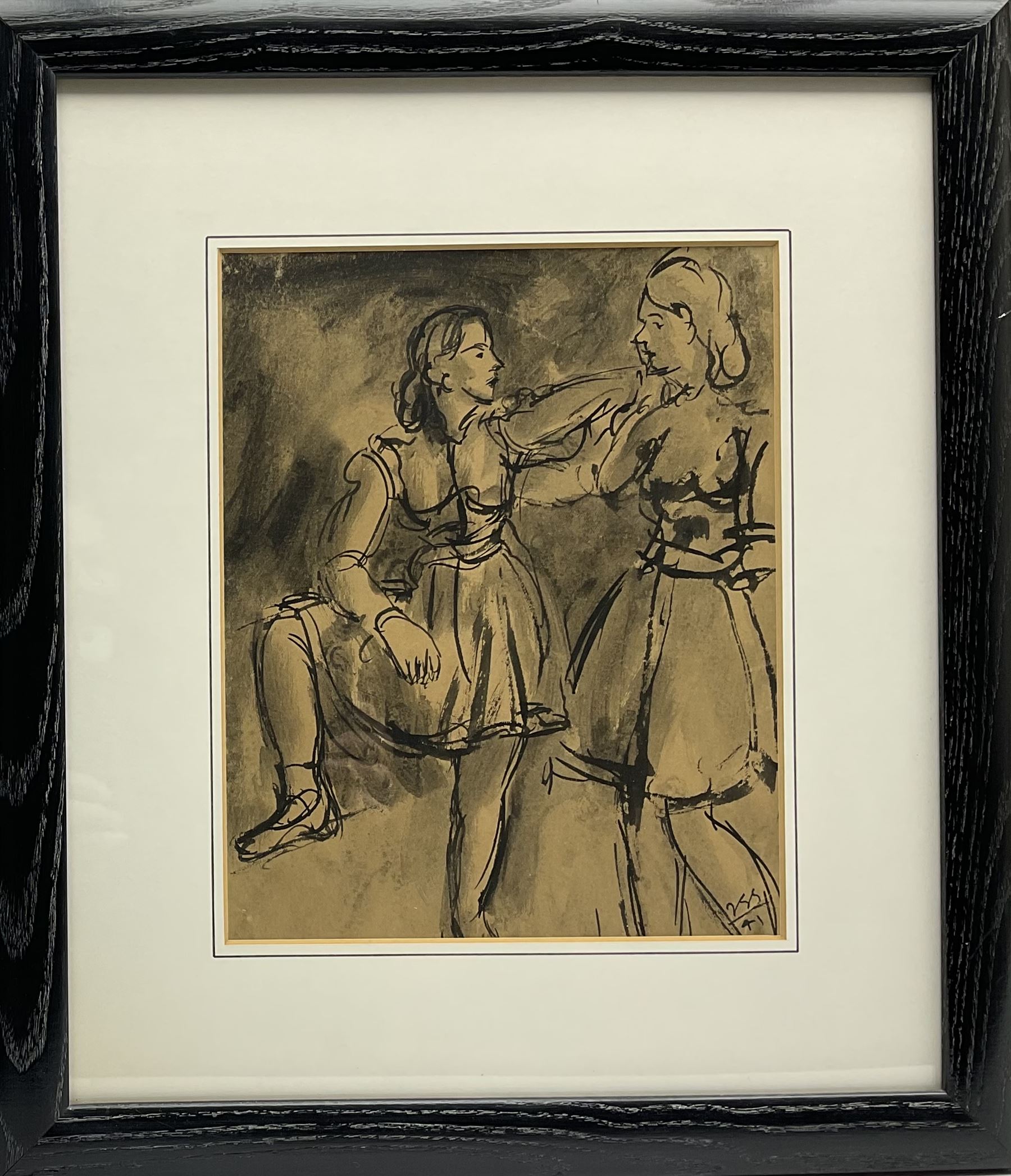 Jean-Georges (János Györgi) Simon (Austro-Hungarian 1894-1968): Portrait of two Girls,  ink and monochrome wash signed with initials and dated '41, 30cm x 24cm
Provenance: purchased from the artist's studio collection

