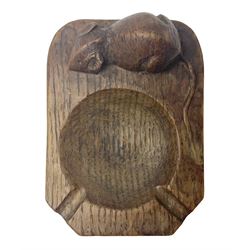 Mouseman oak ashtray, canted rectangular form with carved mouse signature, by the workshop of Robert Thompson, Kilburn, L10cm