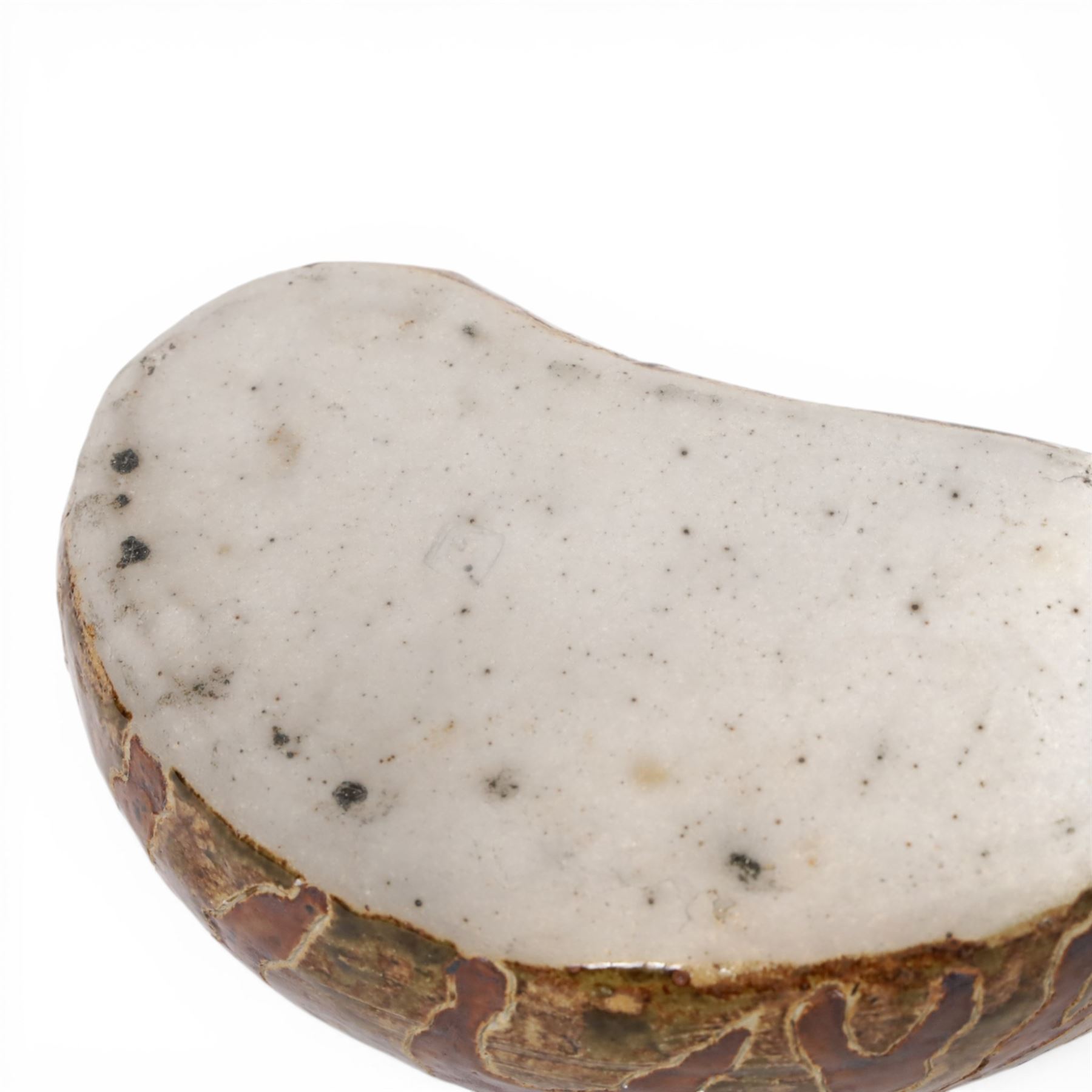 Rosemary Wren (1922-2013) - Oxshott pottery, stoneware sculpture of a recumbent cat, with impressed mark beneath, H14cm  