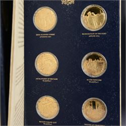 The Churchill Centenary Trust Medal Collection, 1974, a complete set of 24 silver-gilt medallions struck by John Pinches, issued by the Churchill Centenary Trust to commemorate the 100th anniversary of the birth of Winston Churchill; individually encapsulated with certificate of authenticity and housed in a leatherette display album