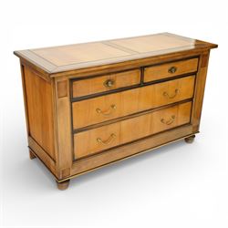 And So To Bed - 'Cezanne' cherry wood chest, rectangular top with inset panels,  fitted with two short over two long drawers, ebonised surrounds, raised on bun feet 