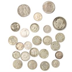 George III silver shilling 1787, Swedish Riksdaler 1/6, and other coins
