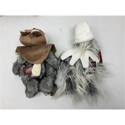 Six Charlie Bears, comprising Nutmeg CB621329, designed by Isabelle Lee, Toadstool CB195166, Pom Pom CB175154B, Whoooo CB195220O, Bandage CB215274O, and Bearwolf CB215275O, all with tags 