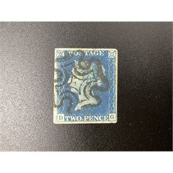 Queen Victoria 1840 two pence blue stamp, black MX cancel