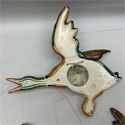 Set of five Beswick graduated wall mounting figures of flying ducks, models from 596/0 to 596/4, largest L29cm