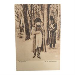 Three postcards of Napoleon, comprising JOB as L'Empereur, Napoleon in Chasseur a Cheval de la Garde tunic and Napoleon by J.L.E. Meissonier
