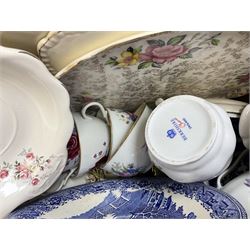 Fiesta Ironstone dinnerwares, including two covered tureens, six dinnerwares, six side plates, five bowls and a serving plate, together with three novelty teapots, spill vase etc, three boxes 