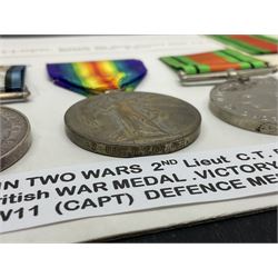 WWI pair of medals comprising British War Medal and Victory Medal awarded to 2nd Lieutenant C.T. Draper; and WWII Defence Medal awarded to Captain C.T. Draper with War Office letter of confirmation; all with ribbons (3)